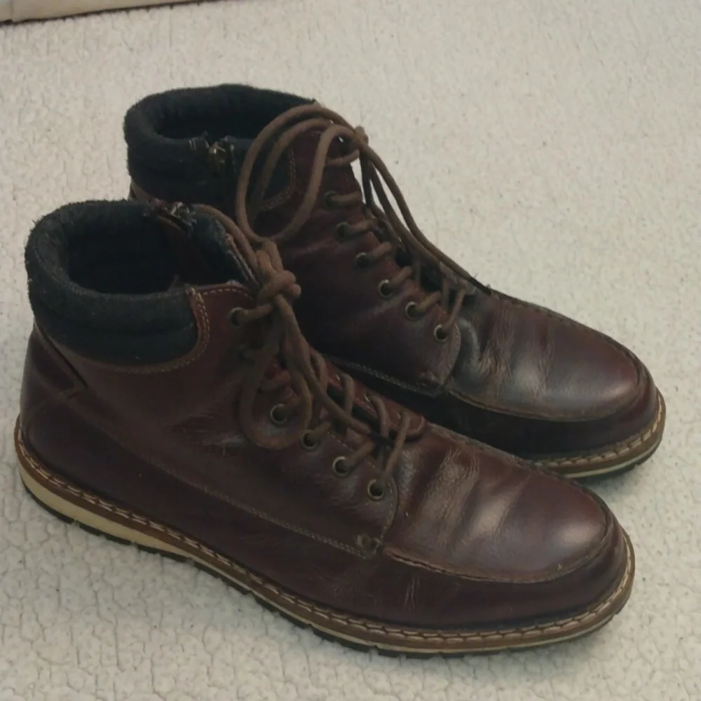 Four Brothers Airfield Moc Toe Side Zip Leather Boots 10.5